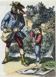Kuvitus tarinasta "Hyvä äitilammas". "" Tarinoita kodista pienimmille"". Anonyymi kaiverrus 1800-luvulta.
