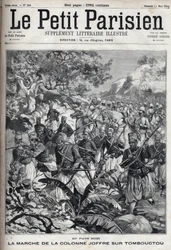 Ranskan siirtomaissa: kenraali Joseph Joffren (1852-1931) ja hänen spahi-armeijansa marssi Timbuktuun (Mali). Kaiverrus kirjassa "" Le Parisien""