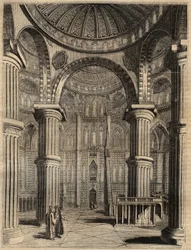 Sinisen moskeijan sisustus, Istanbul, Turkki - 1838 - kaiverrus -