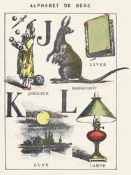 J K L: jonglööri, kenguru, kirja, kuu, lamppu