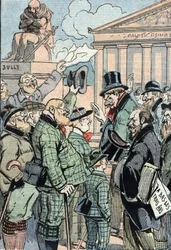 Jean Jaures Unified Socialists Opposes the Three Years Law (Military Service) represented by Germans, June 1914 (Saksalaiset tukevat Jean Jauresin johtamia yhdistyneitä sosialisteja, jotka vastustavat kolmen vuoden lakia, kesäkuu 1914) Sarjakuva "Le peleri