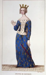 Jeanne de Bourbon (1338-1378). Ranskan kuningatar 1364-1378. Kaiverrus vuodelta 1830