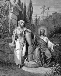Jeesus Kristus ja laupias samarialainen. Evankeliumi Pyhän Johanneksen mukaan.