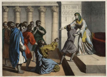 Joosef patriarkka, nimeltään Egyptin Visir, tunnustivat hänen veljensä, jotka saivat hänet uskomaan kuolemaansa pyytämään anteeksi. Anonyymi kaiverrus 1800-luvulta.