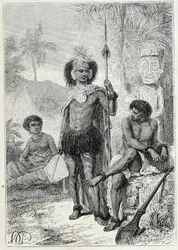 Kapteeni James Cookin (1728-1779) matka: Marquesassaarten alkuperäiskansat - kuva otettu teoksesta "1700-luvun suuret merimiehet"