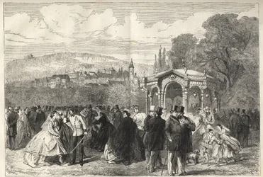 Konversationshaus - Baden Baden (Baden-Baden), Saksa - Kävelymatka keskustelutalon edessä - Yleisnäkymä Baden-Badeniin Keskustelun talon puutarhasta - 1867
