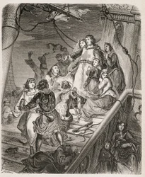 La galère de Saint Louis - teoksessa "Paavien, kuninkaiden, kuningattareiden, keisarien historia, vuosisatojen halki" Maurice Lachatre 1857