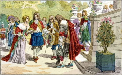 Ludvig XIV ja hänen hovissaan Versaillesissa.