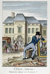 Louvre: Ranskalainen taiteilija, joka suree sodan mahdollisuuksia, kaiverrus 1800-luvulta