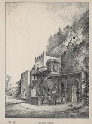 Arab House - kaiverrus vuodelta 1889 kirjassa "Ihmisasumisen historia vuoden 1889 yleisnäyttelyssä, Charles GARNIER - Librairie centrale des beaux-arts Paris 1889