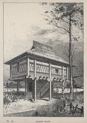 Maison Slave - kaiverrus vuodelta 1889 kirjassa "Ihmisasumisen historia vuoden 1889 yleisnäyttelyssä, Charles GARNIER - Librairie centrale des beaux-arts Paris 1889