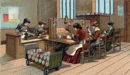 Ilotulitteiden valmistus. 1800-luvun lopun kromolitografia