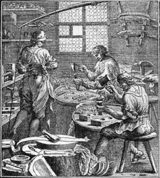 Ompelutuotteiden valmistus 1700-luvulla.