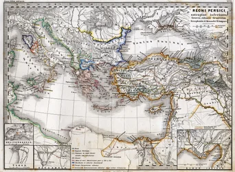 Persian valtakunnan kartta Aleksanteri Suuren hallituskaudella. Vuoden 1865 atlas.
