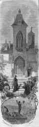 Marie de Burgundy pyytää ministereidensä armoa. Hugonat ja Humbercourtin isä kuoli 3. huhtikuuta 1477. Kaiverrus 1800-luvulta.