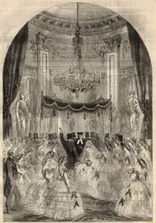 Paroni Alphonse de Rothschildin (1827-1905) ja Leonora de Rotschildin (1837-1911) avioliitto. Maria oppi heittämään juoman lattialle, juutalaisen avioliiton viimeinen vaihe, jota kutsutaan "särjetyksi lasiksi". Kaiverrus maaliskuun ""The Illustrated London