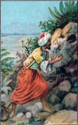 Marufilla on lähde: Tale of Maruf (Maruf) säästäjä "Tuhat ja yksi yö" (1001 yötä tai Le mille e una notte, Arabian Nights), Kromolitografia 1800-luvun lopusta.