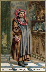 Mestari Jacques Coitier, ensimmäinen lääkäri, Ludvig XI:n lääkäri. 1800-luvun kromolitografia.