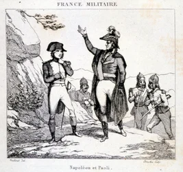 Napoleon Bonaparten ja Pasqualen tai Pascal Paolin (1725 - 1807) tapaaminen, Patriote Corsica. Kaiverrus 1800-luvulta.