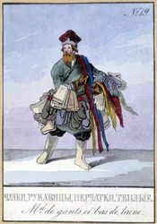 Käsineiden ja villasukkien kauppias 1800-luvulla.