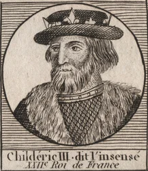 Merovingi-dynastia: Childeric III (714-755) frankkien kuninkaan muotokuva - CHILDERIC III (k. 754) frankkien kuningas, 741-751 ja viimeinen Merovingit - kaiverrus "" Instruction sur l