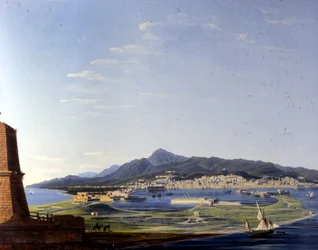 Messina nähtynä salmesta. Nimetön 1800-luvun maalaus.