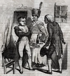 Napoleon I Jean Nicolas Corvisartin (1755-1821) lääkärin englanninkielisen kaiverruksen läsnäollessa "La Sante Universelle - Guide Medical des Families" 1852