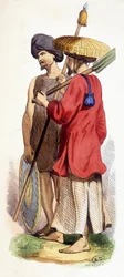 Luonnollinen (vietnamilainen alkuperäiskansa) ja kochinilainen sotilas. Vietnam v. 1840.