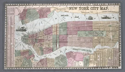 New Yorkin kaupungin kartta, ote Phelpsin New Yorkin oppaasta vieraille ja kaupunkilaisille