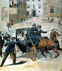 16. kesäkuuta 1894 Roomassa anarkisti Paolo Lega ampui revolverilla Italian neuvoston puheenjohtajaa Francesco Crispiä. Kuva ajanjaksosta.