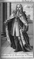 Knight.Chevalier de Saint Michelin ritarikunnat Ranskassa 1400-luvulla. Kirjassa "" Tähän mennessä perustettujen sotilasritarikuntien tai ritarien, molempien sukupuolten sekulierien ja vakituisten miliisien historia. Painos otettu Abbe Giustinianilta, R.P.