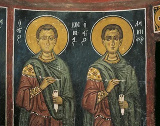 Maalauksia Pyhästä Kosmasta Pyhän Damianuksen kanssa, Panagia Ties Asinoun kirkko, Nikitart, Kypros