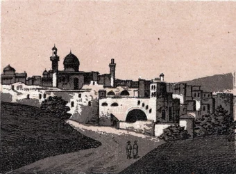 Palestiina: näkymä Jerusalemin kaupunkiin. kirjassa "" Maailma havainnollistaa 168 näkymää"" Päiväämätön (1800-luvun loppu)
