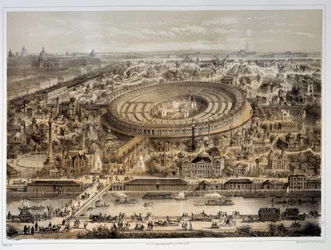 Panoraamanäkymä vuoden 1867 maailmannäyttelyyn Pariisissa. Pariisi, Musee Carnavalet