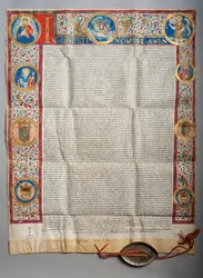 Paavin bull. Paavi Paavali III, Eukaristia. Pergamentti. Miniatyyri maalaus. 1535.