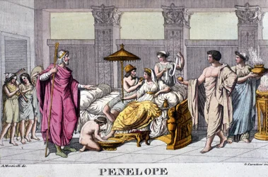 Penelope palatsissaan. 1800-luvun kaiverrus.