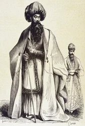 Persia (19. vuosisata). Mollach ja juontaja. Kaiverrus. Yksityiskokoelma