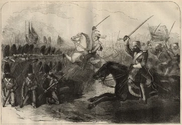 Persian anglo-sota (1856-1857): kapteeni Forbesin komentaman kolmannen brittiläisen indo-ratsuväen hyökkäys Koosh-Abin (Koosh Ab, Kooshab) taistelun aikana 8. helmikuuta
