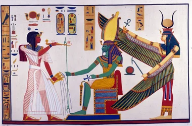 Farao Ramses IV tekee tarjouksia Ptah-Sokari-Osirisille. Osirisin takana on Isis. (Bibah-el-Molukin hauta) - Ippolito Rosellini (Rossellini) "" Egyptin ja Ylä-Nubian muistomerkit" -osassa.