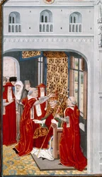Paavi Gregoire XI (1329-1378) pyhitti Avignonin vuonna 1370. Pienoiskuva kronikoista" Jean Froissart (1337-1400) 1400-luvun Pariisi. B.N.