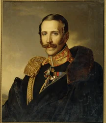 Moskovan kenraalikuvernööri Serge Grigorijevitsh Strogonov (Strogonoff tai Stroganov) (1794-1882) muotokuva. (Moskovan kenraalikuvernöörin Sergei Grigorjevitš Stroganovin muotokuva). Anonyymi maalaus, öljy kankaalle