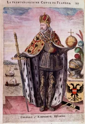Muotokuva Kaarle V:n (1500-1558) jalassa 30 sekunnin laskussa Flanderin kaiverrus 1500-luvun Pariisista, B.N.