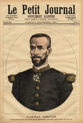 Muotokuva amiraali Gervaisista (1837-1921), pohjoisen merivoimien osastopäällikkö. Kaiverrus "" Le petit Journal" -lehdessä 5/09/1891. Selvan kokoelma.