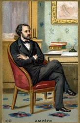 Ranskalaisen fyysikon André-Marie Amperen (1775 - 1836) muotokuva. 1800-luvun kromolitografia.