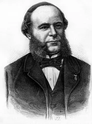 Auguste Pouyer-Quertier (Pouyer Quertier) (1820 - 1891) muotokuva. Kaiverrus 1800-luvun lopusta H. Martinin teokseen "Histoire de France".
