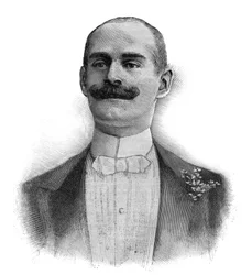 Camille Perierin (Kam-Hil) (Kam Hil) (1856-1935) muotokuva englantilaisesta kabareeesittäjästä ja -laulajasta - Kaiverrus 1882