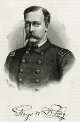 La Jeannetten miehistön kapteeni Georges Washington De Longin (1844-1881) muotokuva pohjoisnavalle. Kaiverrus kuvaamaan "Le voyage de la Jeannette"