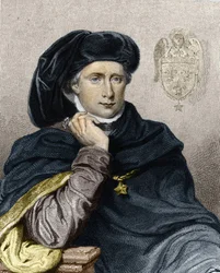 Muotokuva Kaarle VI:stä rakastetusta tai Fousta (1368 - 1422), Ranskan kuninkaasta - Lavalléen teoksessa Histoire des Français, kaiverrus, sd.