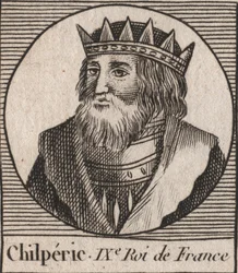 Chilperic I:n (539 - 584), Neutrian kuninkaan muotokuva - Chilperic I, Merovingian Ranskan kuningas - kaiverrus Charles Constant Le Tellierin "Instruction sur l