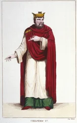 Chilperic I:n (539 - 584), Neutrian kuninkaan muotokuva, kaiverrus 1830